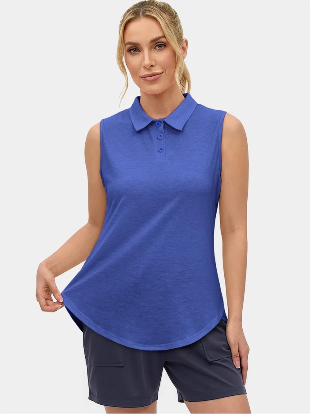 Rosvigor Women Blue Tank Top XXL Sleeveless V Neck Polo Summer Collared NEW